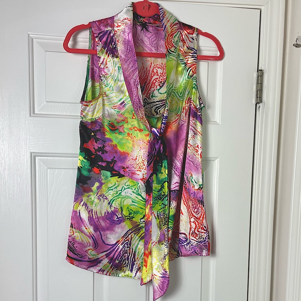 Lapis Women's Multi-Color Tie Closure Blouse Size Small